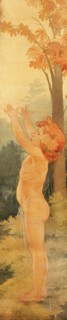 Georges Privat Livemont, Wallpaper with child in arkadic surroundings, wallpaper painting canvas linen oil painting wood, Girl