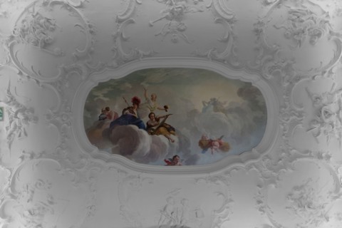 Dionys van Nijmegen, Ceiling Rococo room Schielandshuis, allegorical representation Minerva and Abundantia, Rotterdam, ceiling