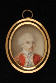 Portrait miniature of man, portrait miniature medallion painting visual material gold wood ivory paint watercolor ivory medium