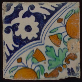 wall tile tile sculpture ceramic earthenware glaze, baked 2x glazed painted Yellow and reddish shard square two and four nail