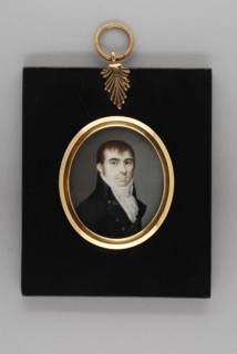 Portrait miniature of J.E. Vergoes Houwens, portrait miniature painting footage wood ivory paint watercolor ivory backing