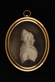 Portrait miniature of woman, portrait miniature medallion painting visual material wood ivory paint watercolor ivory medium