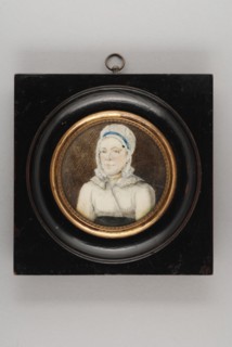 Portrait miniature of woman, portrait miniature painting sculpture wood ivory paint watercolor ivory medium (day size), Dark