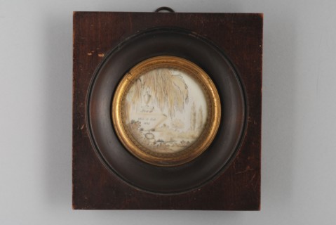Hair painting, miniature in memory of the funeral of J van der Pot, hairwork hairpainting miniature footage her ivory wood