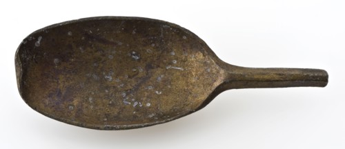 Spoon with elongated, oval bowl and hexagonal handle, spoon cutlery soil find tin metal, poured Oblong oblong dish rat tail
