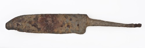 Blade with broken tip and narrowed sting, blade knife cutlery ground find iron metal, archeology Rotterdam rail tunnel cutting