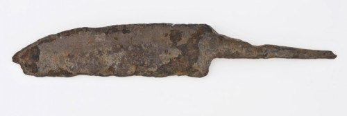 Blade with broken off point and narrowed sting, blade knife cutlery ground find iron metal, Blade with broken end and narrowed