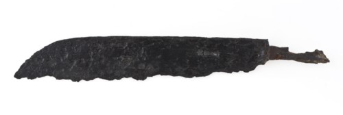 Blade with curved end and narrowed sting, blade knife cutlery soil find iron metal, Blade with narrowed sting and forged handle