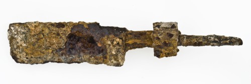 Blade of cleaver, with loose ring around sting, cleaver knife cutting tool soil find iron wood metal, Blade with narrowed angel