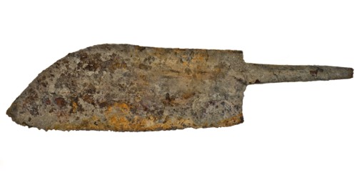 Wide blade of chopper with narrowed sting, cleaver knife cutting tool ground find iron metal, forged Large wide blade