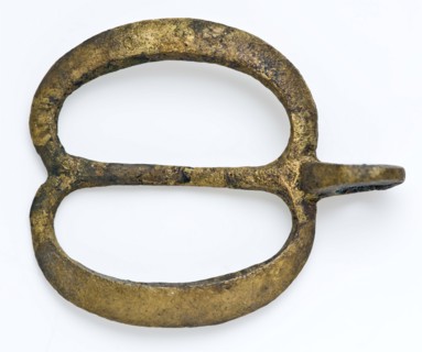 Belt accessory in the form of kinked buckle without sting, including hanging loop, buckle fastener component soil find copper