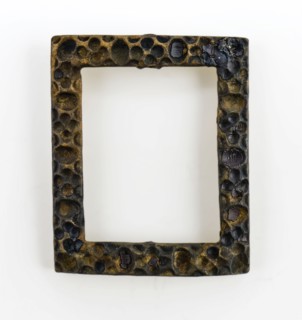 Rectangular slightly curved bracket of brass bracket, decorated with pits, clasp fastener component soil find copper brass metal