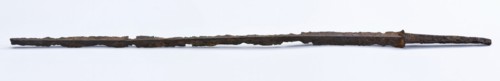 Remaining blade of ornamental weighing, blade epee part soil find iron metal, Long narrow tapering blade triangular in cross