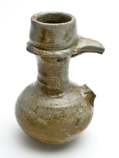 Small stoneware jug, oil jug, low belly and long neck, holder baskets ceramic stoneware glaze salt glaze, hand-turned glazed
