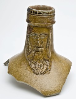 Neck fragment of Bartmann jug, also called Bellarmine jug, jar, Bartmann jug jug crockery holder soil find ceramic stoneware
