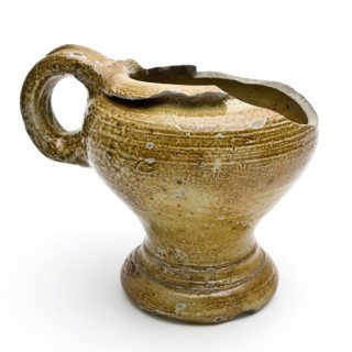 Mustard pot or drinking cup on pinched foot, stoneware, mustard pot pot holder drinking cup soil finding ceramic stoneware glaze