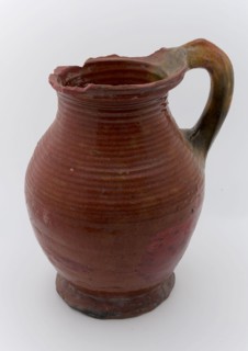 Pottery jug, completely glazed, on stand, water jug crockery holder soil find ceramic earthenware glaze lead glaze, hand-turned