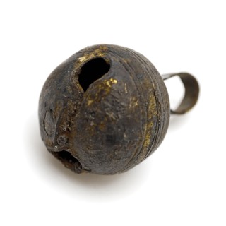 Copper bell of rattle, musical instrument or horse harness, bell sound medium soil find copper brass metal, soldered Small