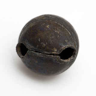 Copper bell of rattle, musical instrument or harness, marked, bell sound medium Soil discovery copper brass metal, soldered