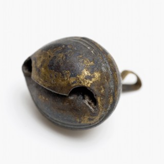 Copper bell of rattle, musical instrument or horse harness, bell sound means soil find copper brass metal, soldered Small copper