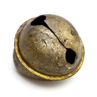 Brass bell of musical instrument or harness, marked, bell sound medium soil find copper brass metal, soldered Large copper bell