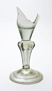Fragment of foot, trunk and part of chalice glass with Silesian trunk in clear colorless glass, drinking glass drinking utensils