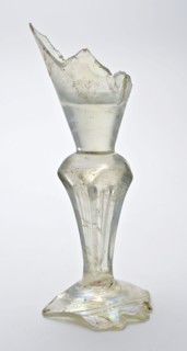 Fragment of part of the foot, trunk and part of the goblet of chalice with Silesian trunk in clear colorless glass, drinking