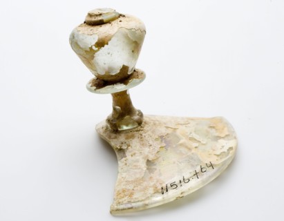 Fragment of part of foot and stem of goblet la façon de Venise, drinking cup drinking vessel holder soil find glass, hand-blown