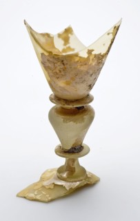Fragment of part of foot, trunk and part of calyx of chalice in façon de Venise style, drinking cup drinking vessel holder soil