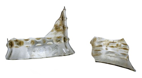 Two fragments of wall of waffle cup, drinking cup drinking utensil holder soil find glass, hand blown in the mold blown glass