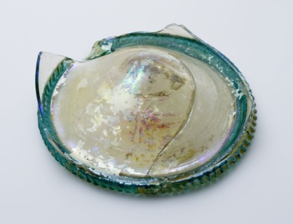 Two fragments of bottom, foot and part wall of smooth cup, drinking cup drinking utensil holder soil find glass, hand-blown