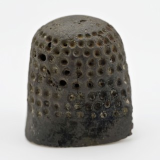 Copper molded thimble, thimble sewing kit soil find copper metal, cast Copper molded thimble spirally drawn on top with blank