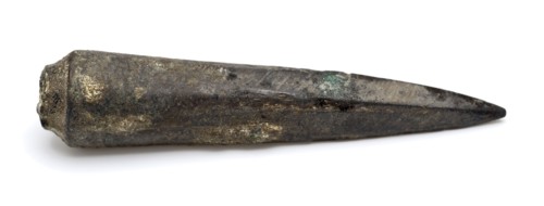 Two pointed objects, one with brass cloak, artifact soil found iron brass metal ), Two points: one consists of hollow copper