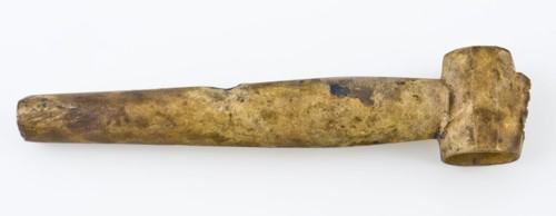 Incomplete, yellow-metal tap without spout and stopper, tap part soil find copper brass metal, Yellow-metal tube