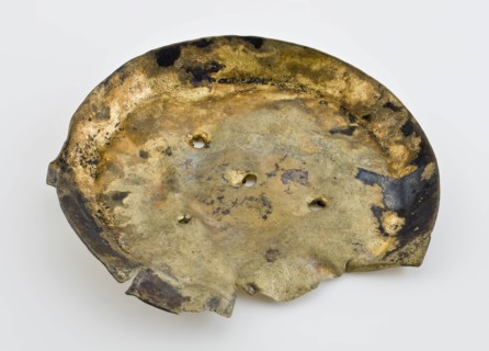 Five round copper objects, bowls, feet or bins, artifact Soil discovery copper metal largest, Five round (bent) thin copper