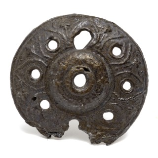 Three round objects of tin and lead, artifact soil found tin metal, casted Tin lid with holes Decorated with molded tendrils Lid