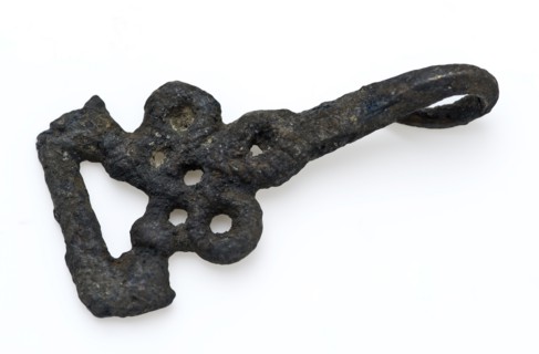 Coat hook or coat closure, cut-away object with eye, ending in bent point, closure clothing accessory clothing soil find copper