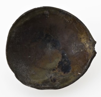 Jan van Leeuwen, Fig-like container of spoon, stem is broken, spoon cutlery soil find copper metal, cast Molded bowl short rat
