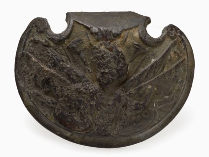 Shell-shaped military object, shield or herd, herd ground find copper metal, cast Shelf-shaped flat convex object archeology