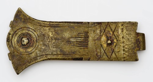 Brass book fittings with linear decoration, decorative fittings ground find copper metal, whipped riveted engraved Double