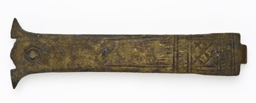 Brass book fitting with end hook, decorative fittings ground find copper brass metal, whipped riveted engraved Double fittings