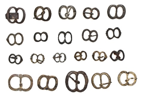 Copper buckles with two oval eyes, clasp fastener component soil find copper brass metal largest, cast 21 copper buckles