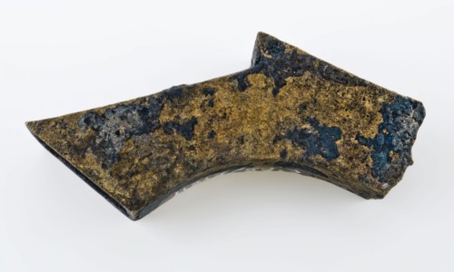 Spout of copper tap, spout part soil found copper metal, cast filed Mottled black with yellow-metal spout of tap