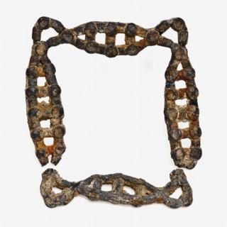 Pewter buckle with open frame in two parts, clasp fastener component soil find tin metal, cast Pewter clasp: rectangular