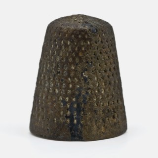 Copper pressed thimble, thimble sewing kit soil find copper metal, pressed Copper pressed thimble with pits at the top