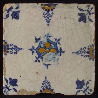 wall tile tile image ceramics pottery glaze, baked 2x glazed painted 'Haarlem tile' reddish yellow red shard square Four nail