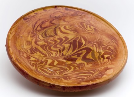 Large earthenware dish with silt decoration, on stand fins, dish crockery holder soil find ceramic earthenware glaze lead glaze