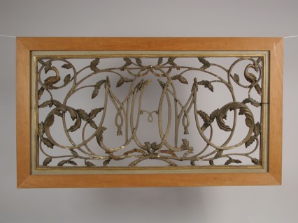 Top light with cut monogram amidst vines with leaves, in new frame, cutting window surface light wood carving sculpture visual