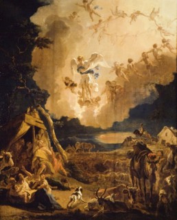 Abraham Hondius, Proclaiming to the shepherds, painting visual material wood paint oil paint gold plaster, Oil on panel standing