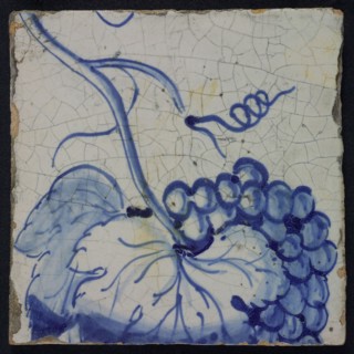 Blue tile of pilaster of 39 tiles: leaf and bunch of grapes, tile pilaster footage fragment ceramics pottery glaze, Four blue
